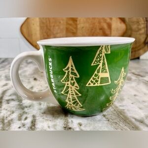Starbucks 2015 Gold Christmas Tree 14oz Coffee Tea Mug Holiday Collectible EUC